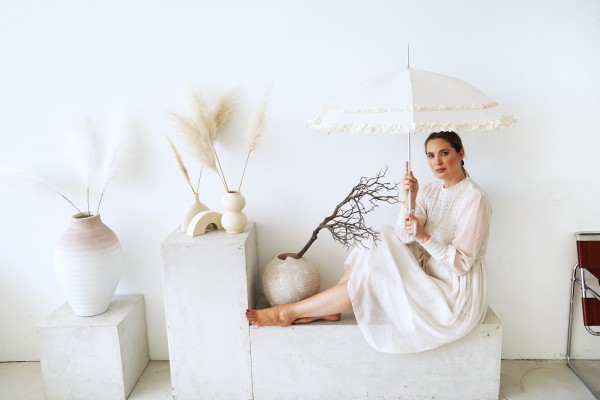 Regenschirm Sonnenschirm Hochzeitsschirm Rüsche Mary, ecru