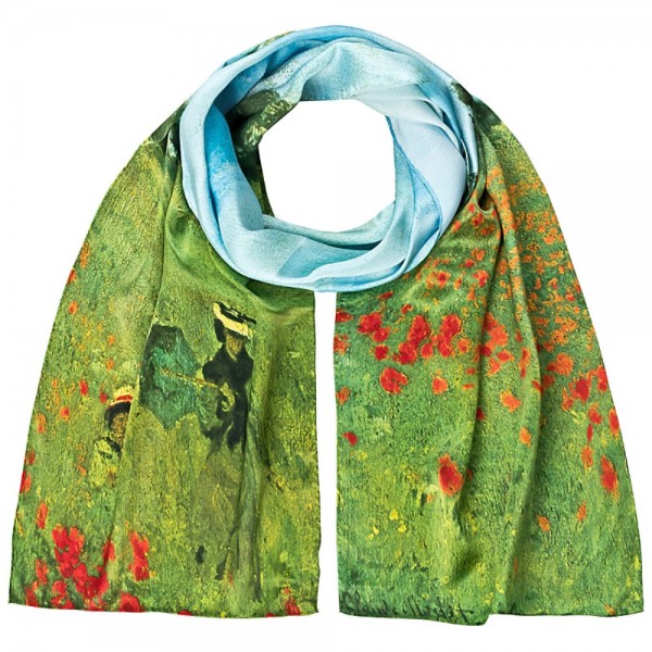 Long Silk Scarf Satin Claude Monet: Field of Poppies