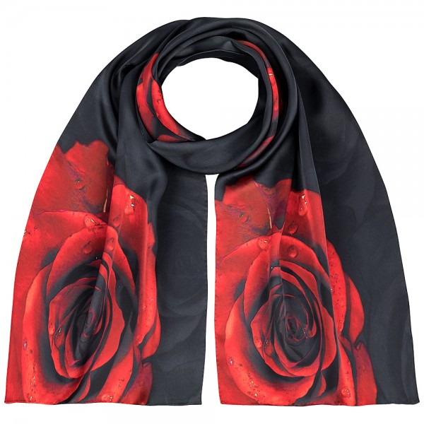 Long Silk Scarf Satin Roses, red