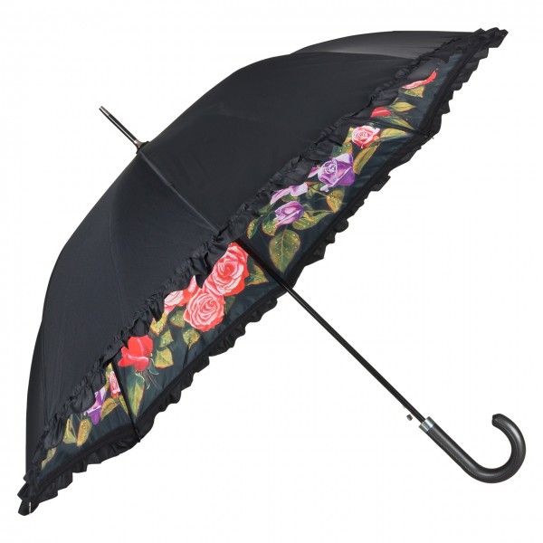 Regenschirm Automatik mit Rüsche Rosengarten, doppelt bespannt