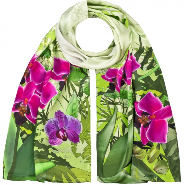Long Scarf Flowers Silk Satin Orchids